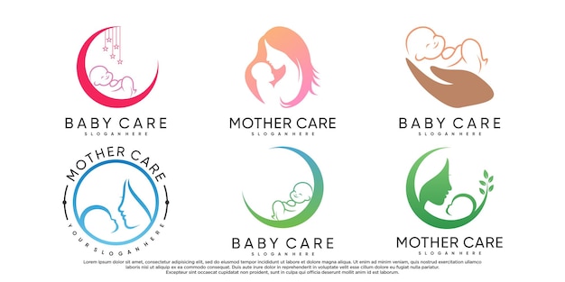 Set of baby care or mother care logo design inspiration with creative concept Premium Vector