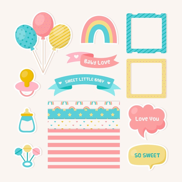 Set of baby shower scrapbook elements