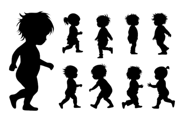 Set of baby walking silhouettes vector good use for logo or symbol Set of baby vector silhouettes