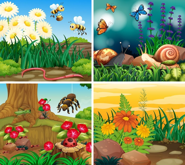 Set of background scene with nature theme