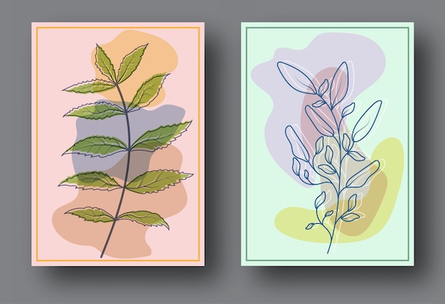 A set of backgrounds with abstract plants A minimalist layout for covers paintings interior prints posters and creative design