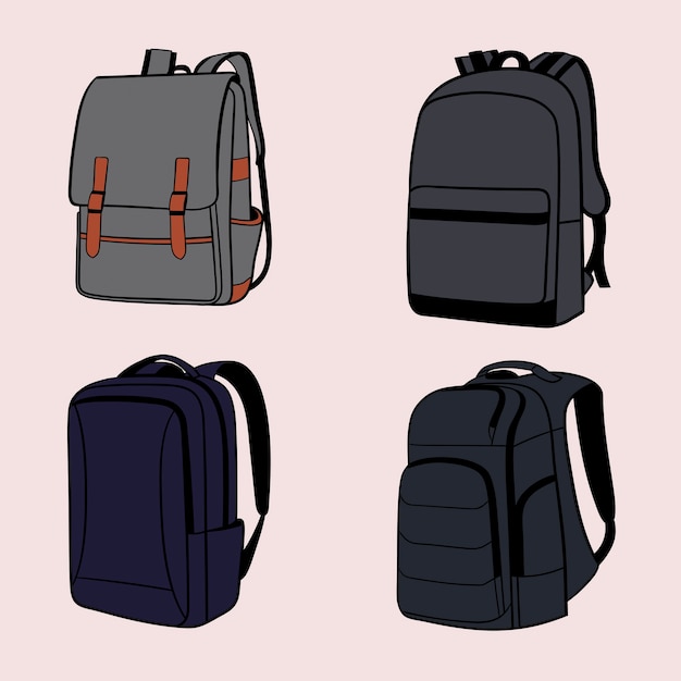 Set of backpack hand drawing  illustration