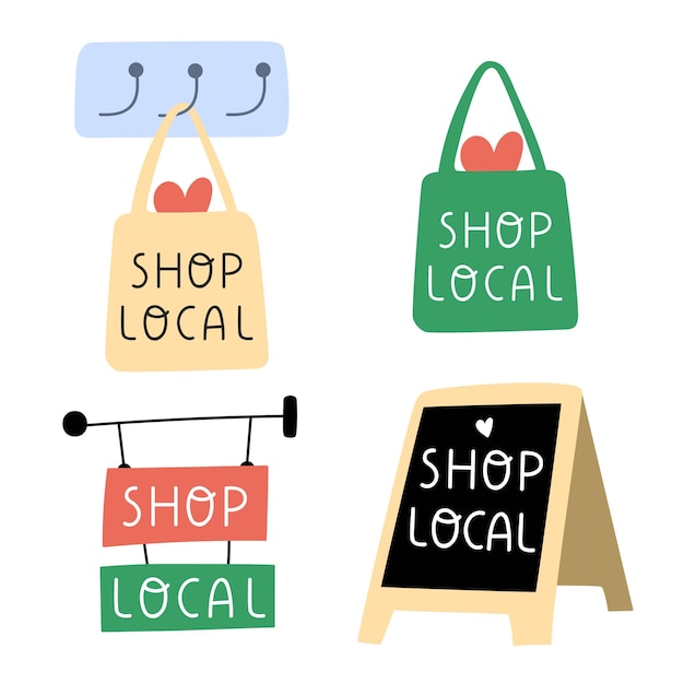 Set of badges for small business Shop local Vector illustration on white background