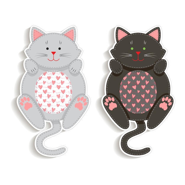 Set of badges with applique cute cats.