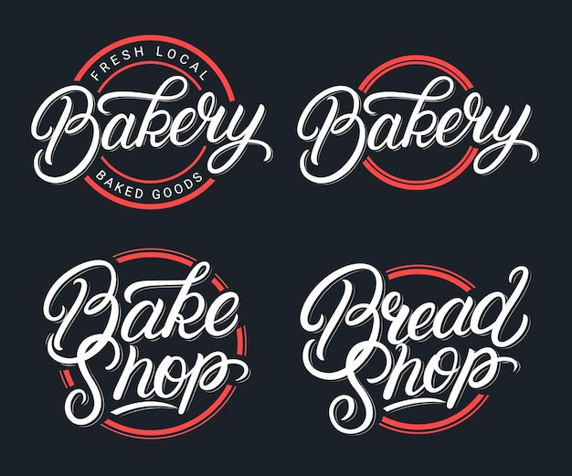 Set of Bakery, Bake Shop and Bread Shop hand written lettering logo. Modern calligraphy. Vintage style.