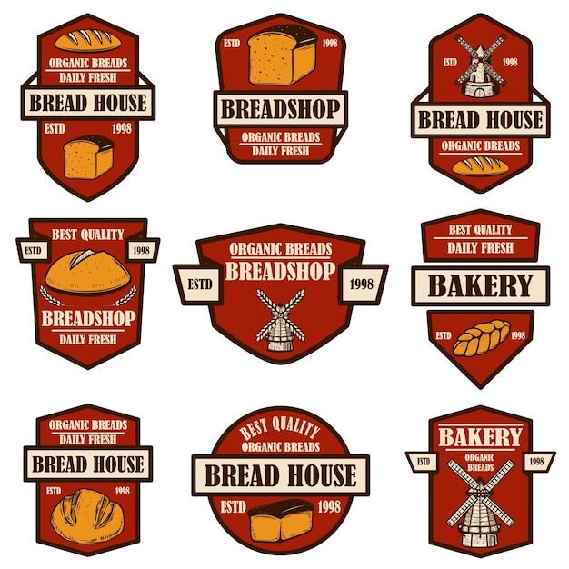 Set of bakery, bread shop emblems. Design element for logo, label, sign, banner, poster.