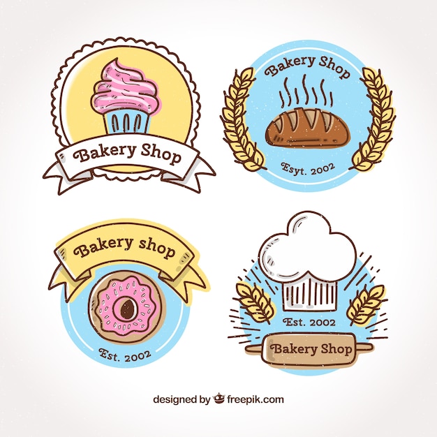 Set of bakery logos in hand drawn style