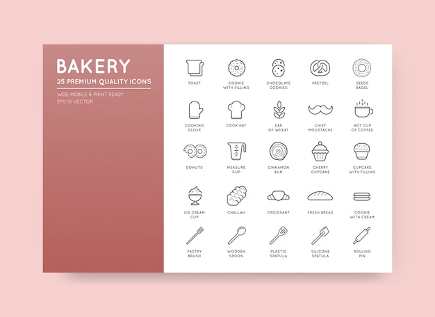 Set of  Bakery Pastry Elements and Bread Icons Illustration can be used as Logo or Icon in premium quality