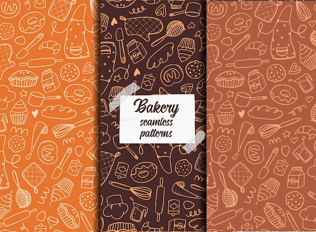 set of bakery seamless patterns