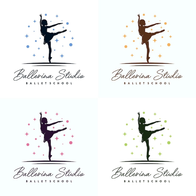 Set of ballet dance in the stars logo design template