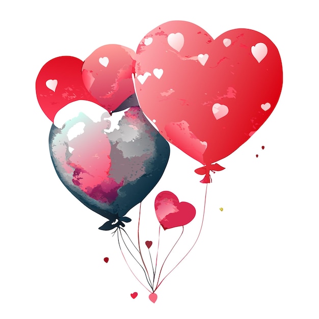 Set of balloon isolated watercolor concept element lovely romantic redpink hearts for decoration