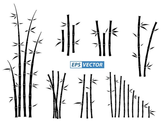 set of bamboo icons or asian bamboo silhouette isolated or various bamboo stalks and stems