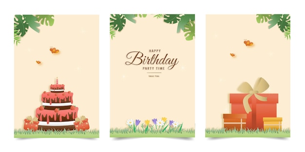 Set banner Invitation birthday cute greeting card. jungle animals celebrate children's birthday and template invitation papercraft style vector illustration.Theme happy birthday.