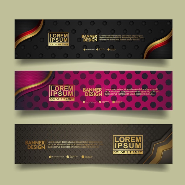 Vector set banner template design with luxury texture pattern background