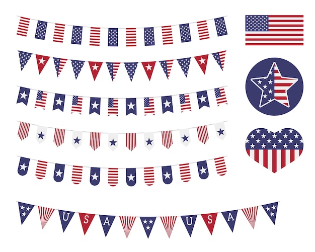 Set of banners for American holidays Memorial Day Independence Day Veterans Day 4th July EPS10