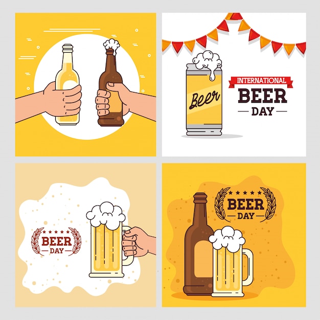 Set of banners, of international beer day, august celebration with decoration