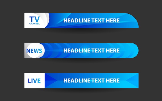 Set banners and lower thirds for news channel with blue and white color