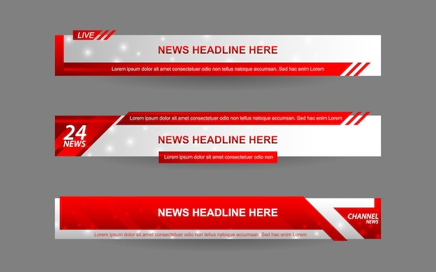 Set banners and lower thirds for news channel with red and white color