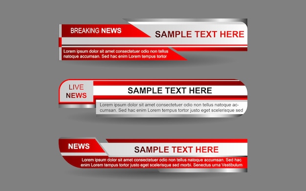 Set banners and lower thirds for news channel with red and white color