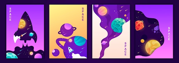 Set of  banners space trip universe colorful templates