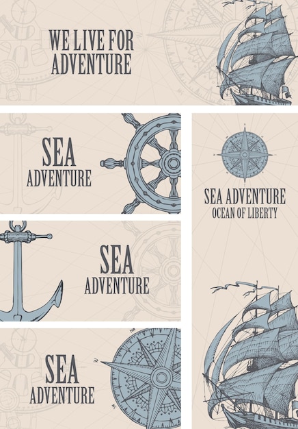 Set of banners on the theme of sea adventure