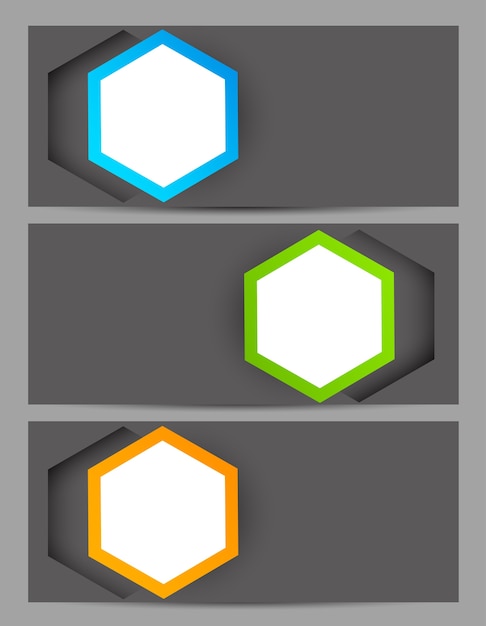 Set of banners with cut out hexagons.