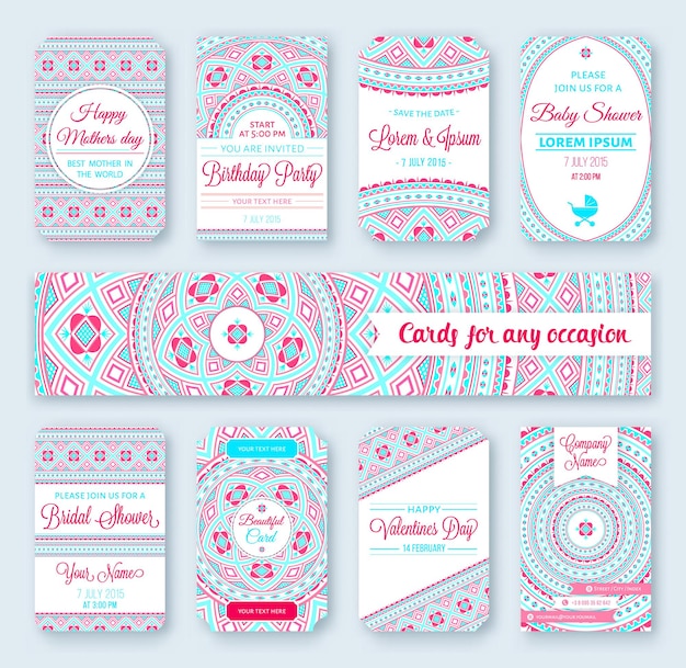 Vector set of banners with tribal ornaments for wedding templates