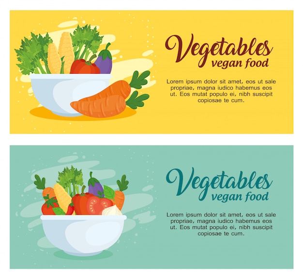 Set banners with vegetables, concept healthy food