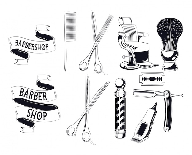 Set of barbershop utensils collection 