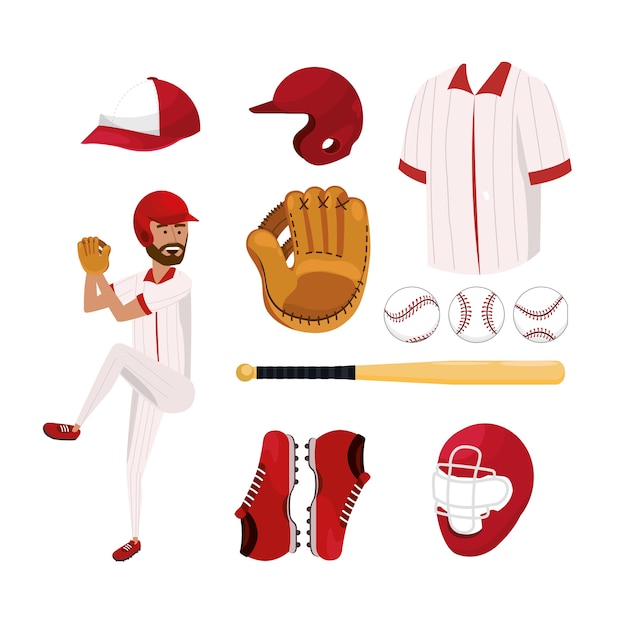 Vector set baseball player and professional uniform