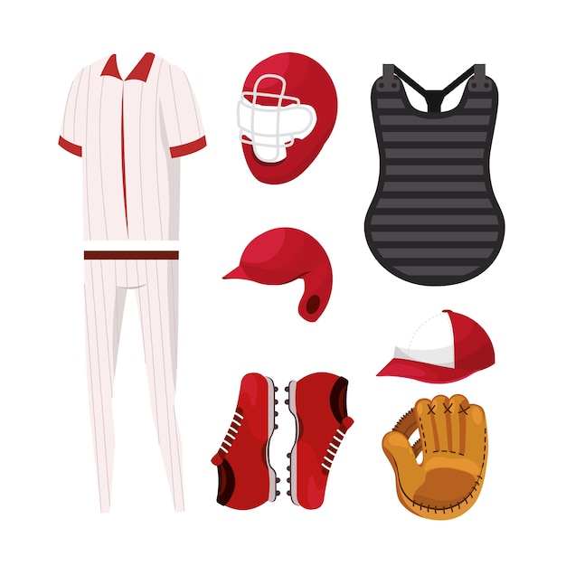 Vector set baseball professional uniform and equipment