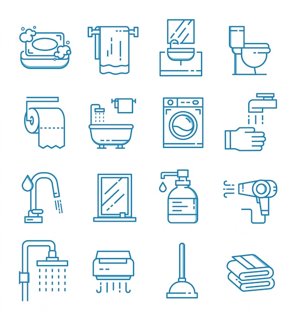 Set of bathroom icons with outline style