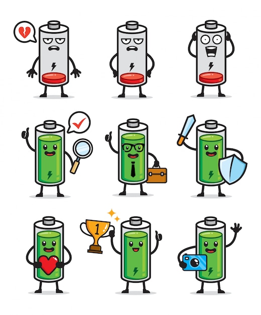 Set of battery life character design