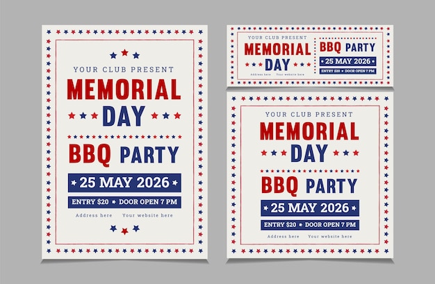 Set of BBQ Invitation for memorial day memorial day barbeque invitation flyer and facebook cover v