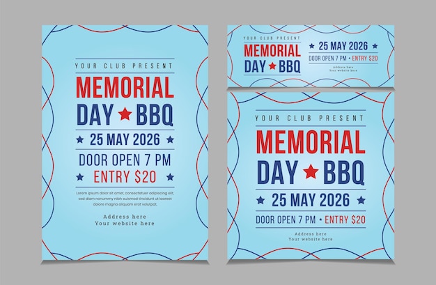 Set of BBQ Invitation for memorial day memorial day barbeque invitation flyer and facebook cover v