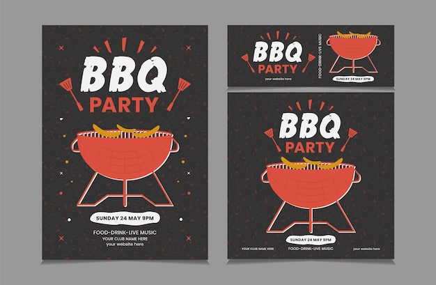 Vector set of bbq party flyer instagram post and facebook cover template barbecue invitation poster