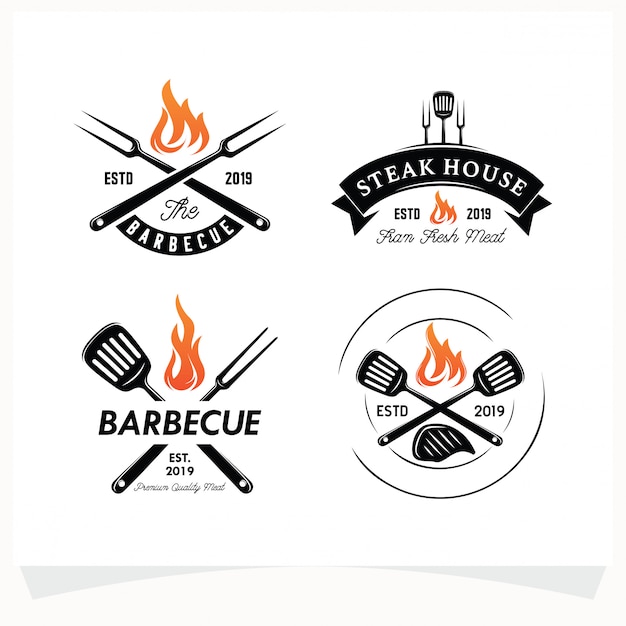 Set of BBQ Steak Grill House Logo 