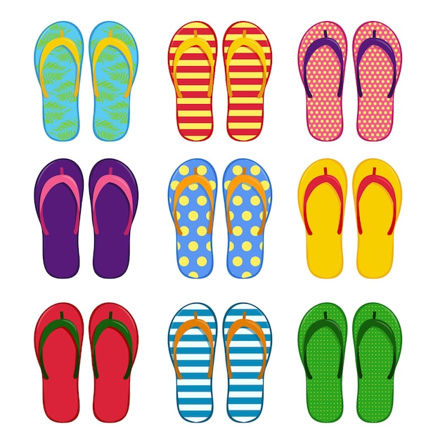 A set of beach flipflops in different colors