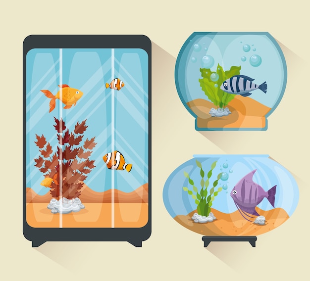 set beautiful aquariums icons