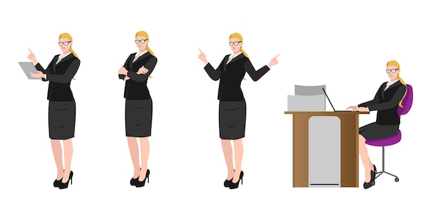 Set of beautiful businesswoman isolated on white background. cartoon character of businesswoman.