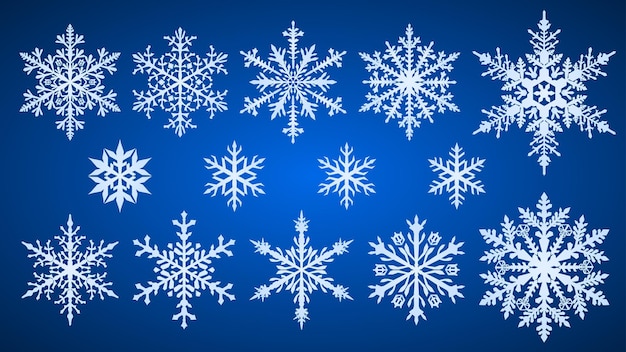 Set of beautiful complex Christmas snowflakes