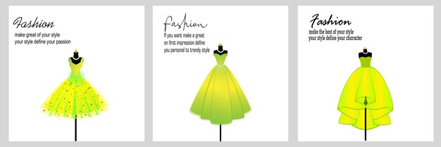 Vector set of beautiful dress with various style on mannequin fashion illustration