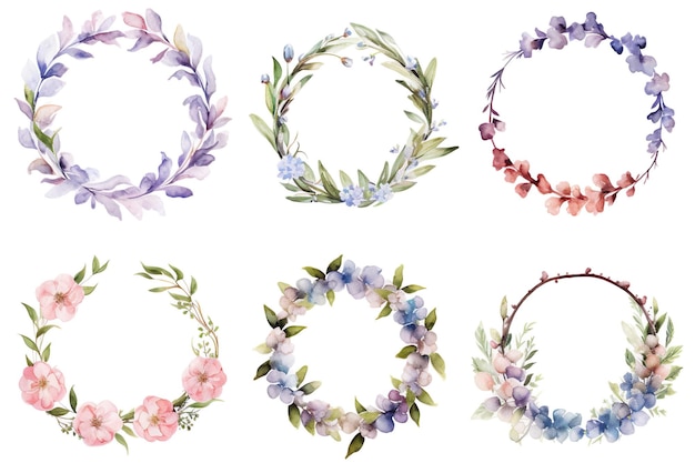 Set of Beautiful Flower and Leaf Wreaths