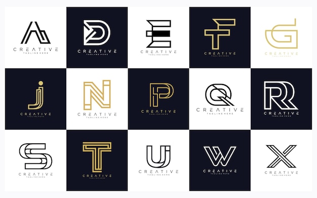 set of Beautiful Logotype design for luxury company branding. Elegant identity design gold