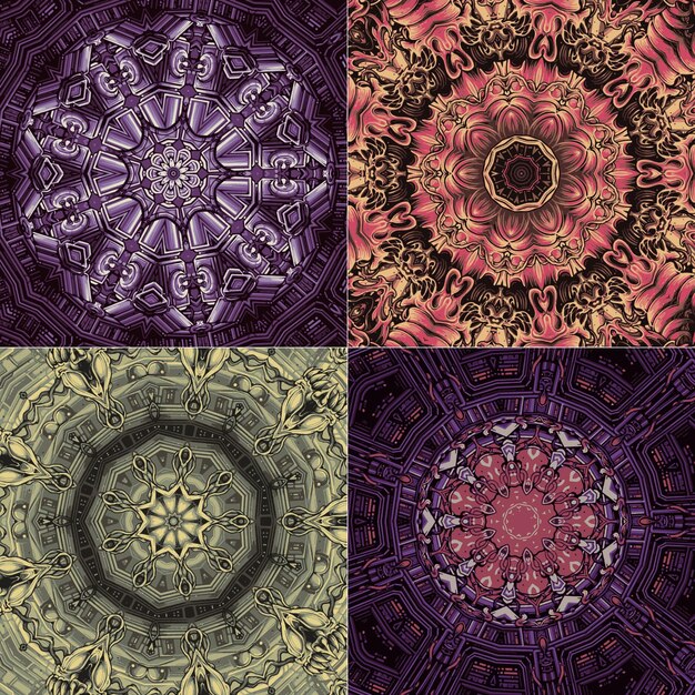 Set of beautiful ornament colors seamless pattern vector design of mandalas