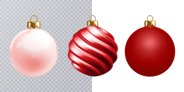 Set of beautiful red realistic 3d christmas balls isolated on white Christmas decoration Vector