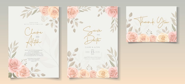 Set of beautiful soft color floral wedding invitation template