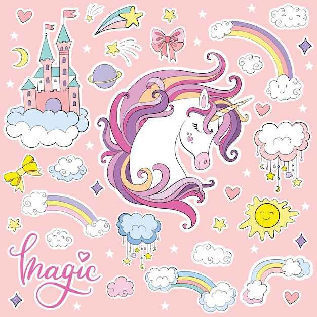 Set of beauty cartoon unicorn vector illustration