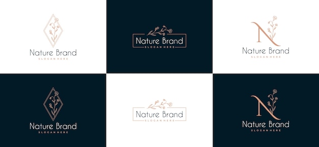 set of beauty leaf frame logo