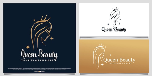 Set of beauty logo design bundle with crown icon and line art style